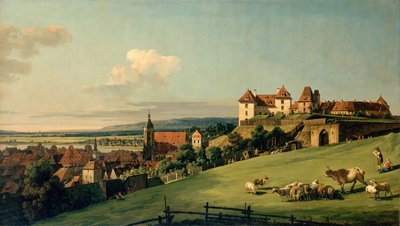 Uitzicht op Pirna vanaf het Sonnenstein Kasteel door Bernardo Bellotto